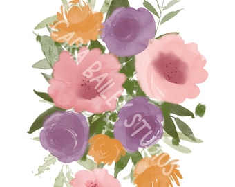 Watercolor Floral Printable "SOPHIE", Home Decor, Digital Art, Watercolor Art, flower art, nursery decor, office decor