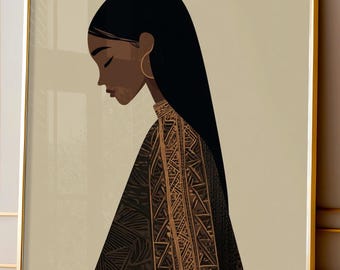 African Woman Wall Art, Afrocentric Woman Portrait Print, Neutral Black Woman Decor, Minimalist African Artwork, Modern Printable