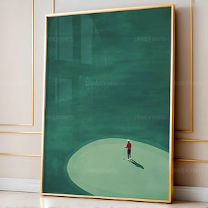 Golf Digital Print, Green Golf Wall Art For Men, Mid Century Golf Poster, Minimalist Golf Print, Golf Office Digital Wall Art
