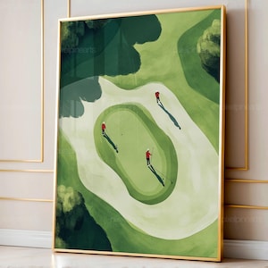 Impresión de pequeños golfistas, arte minimalista, regalo para papá golfista, póster moderno único, decoración de habitación de golf, obra de arte de golf moderna