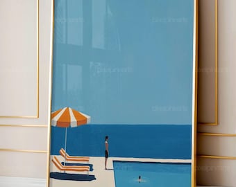 Retro Schwimmen Kunst digitaler Download, Schwimmbad Druck, minimalistische Wand-Dekor, Sommer Druck, Meer Poster, Schwimmen Druck, druckbare Wandkunst