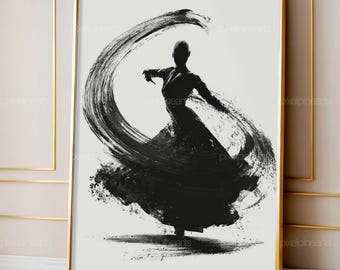現代舞踊のシルエット絵画、ドラマチックなデュエットの壁掛けアート