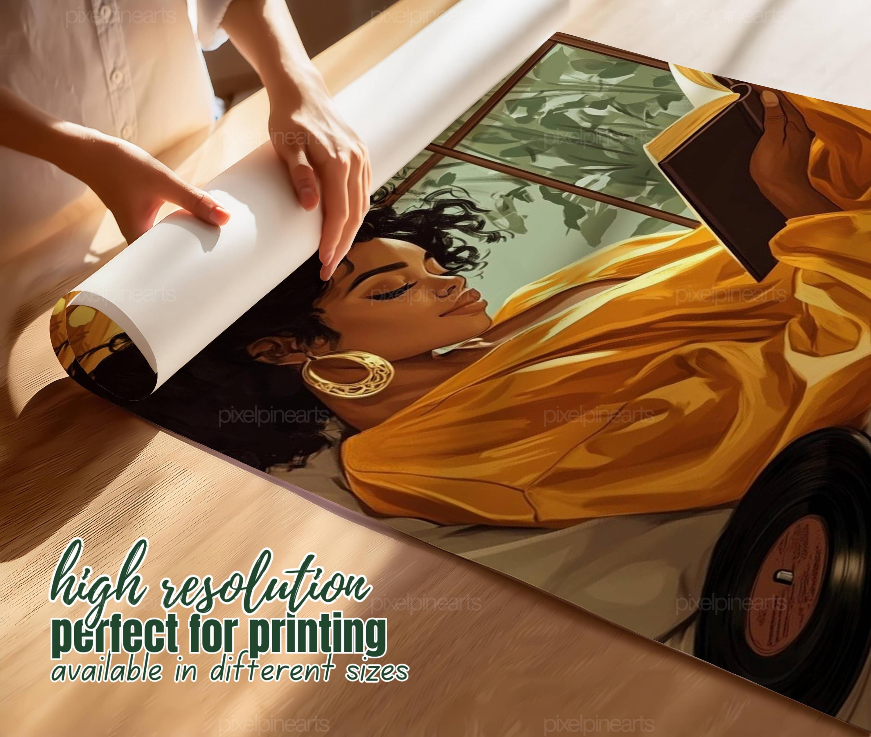 Black Girl Bedroom Digital Art, Afro Girl Reading Poster, Vinyl and ...