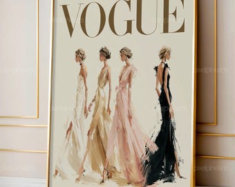 ランウェイ・ソサエティのアートプリント、ファッションウィークの絵画、ラグジュアリーな女性向け壁飾り、ニュートラルで華やかなキャンバススタイルのポスター