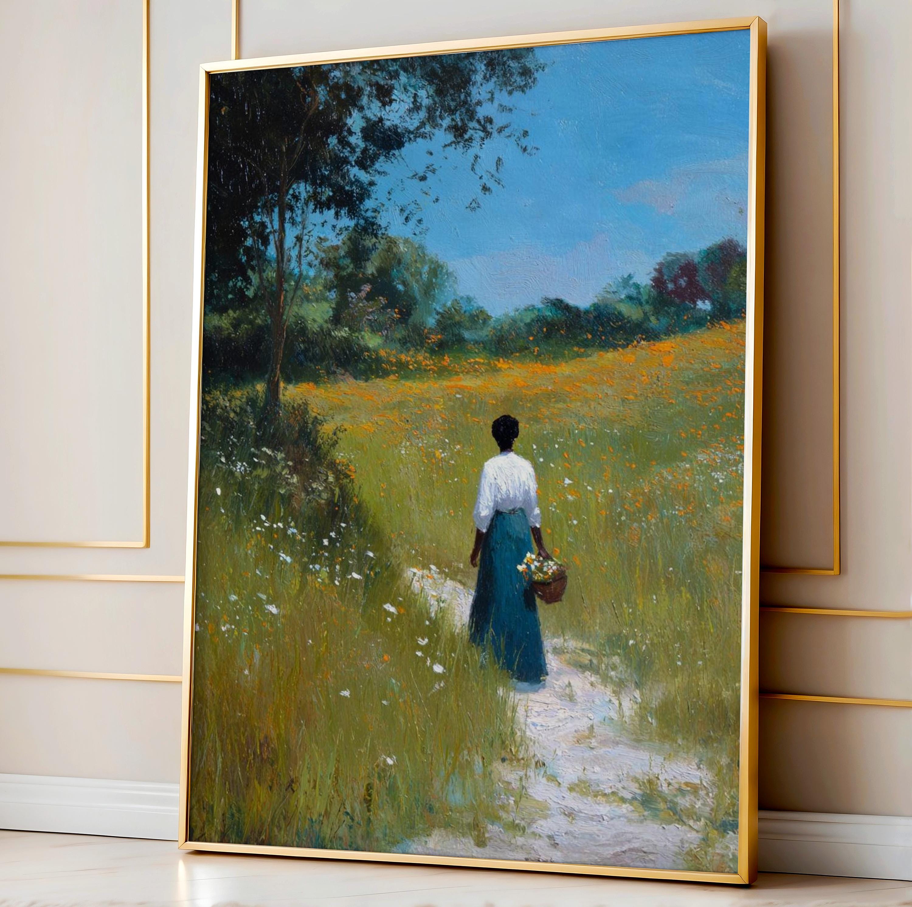 Black Woman Countryside Path Art | African American Oil Painting