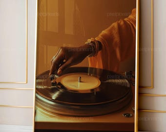 Broken Vintage Turntable Art, Black Woman Art, African American Music Wall Art, Black Art Digital Download, Melanin Woman Art