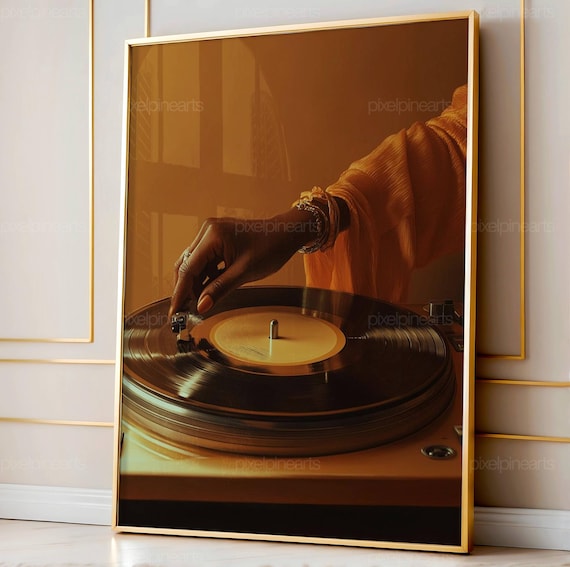 Broken Vintage Turntable Art, Black Woman Art, African American Music Wall Art, Black Art Digital Download, Melanin Woman Art
