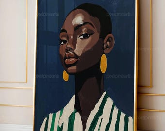 Large African Woman Wall Art, Afrocentric Woman Sofa Art, Black Afro Decor, Moody Woman Art Print, Black Art Digital Download