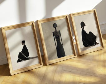 Afrocentric Black Woman Wall Art Bundle, Minimalist Neutral African American Prints, Elegant Modern Home Decor Digital Posters