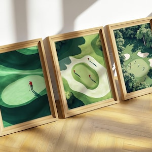 Golf Wall Art Bundle, Mid Century Golf Prints, Minimalist Golf Art, Tiny Golfers Poster, Golfer Dad Gift, Modern Sport Room Decor