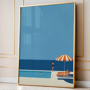 Descarga de impresión de piscina, arte de natación retro, impresión de verano, póster de mar, impresión de natación, decoración de pared minimalista, arte de pared de natación imprimible
