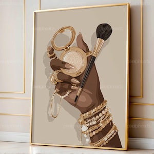 Make-upkunst aan de muur, illustratie Black Girl glamour, stedelijke vrouwelijke stijl digitale poster, chique modern lifestyle-decor