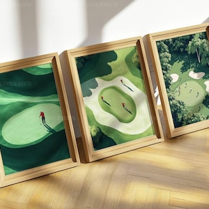 Golf Wall Art Bundle, Mid Century Golf Prints, Minimalist Golf Art, Tiny Golfers Poster, Golfer Dad Gift, Modern Sport Room Decor