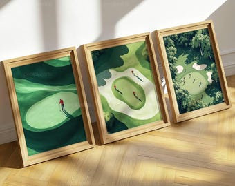 Lot d'oeuvres d'art murales de golf, impressions de golf du milieu du siècle, art de golf minimaliste, affiche de petits golfeurs, cadeau de papa golfeur, décoration de salle de sport moderne