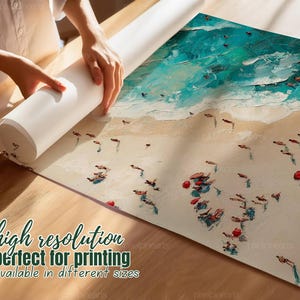Été océan imprimable minuscules personnes natation décoration murale rétro coloré affiche vue aérienne de la plage impression minimaliste décoration de maison de plage image 3