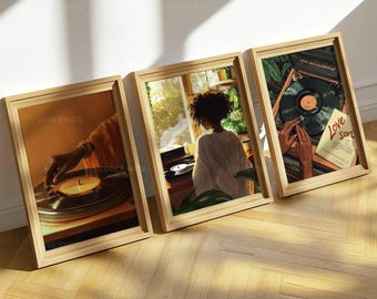 Set of 3 Black Woman Art, Fashion, Music, Black Woman Wall Art, Black Girl Wall Art, Black Girl Art, Abstract Art, Printable Black Art