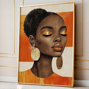 Afrocentric Woman Art Print, Bold Orange Collage, African Wall Art, Modern Tribal Decor, Digital Black Woman Portrait