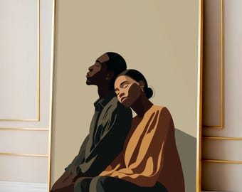 Black Couple Art Print, African American Abstract Wall Art, Peaceful Black Love Illustration, Romantic Black Couple Decor, Modern Black Art