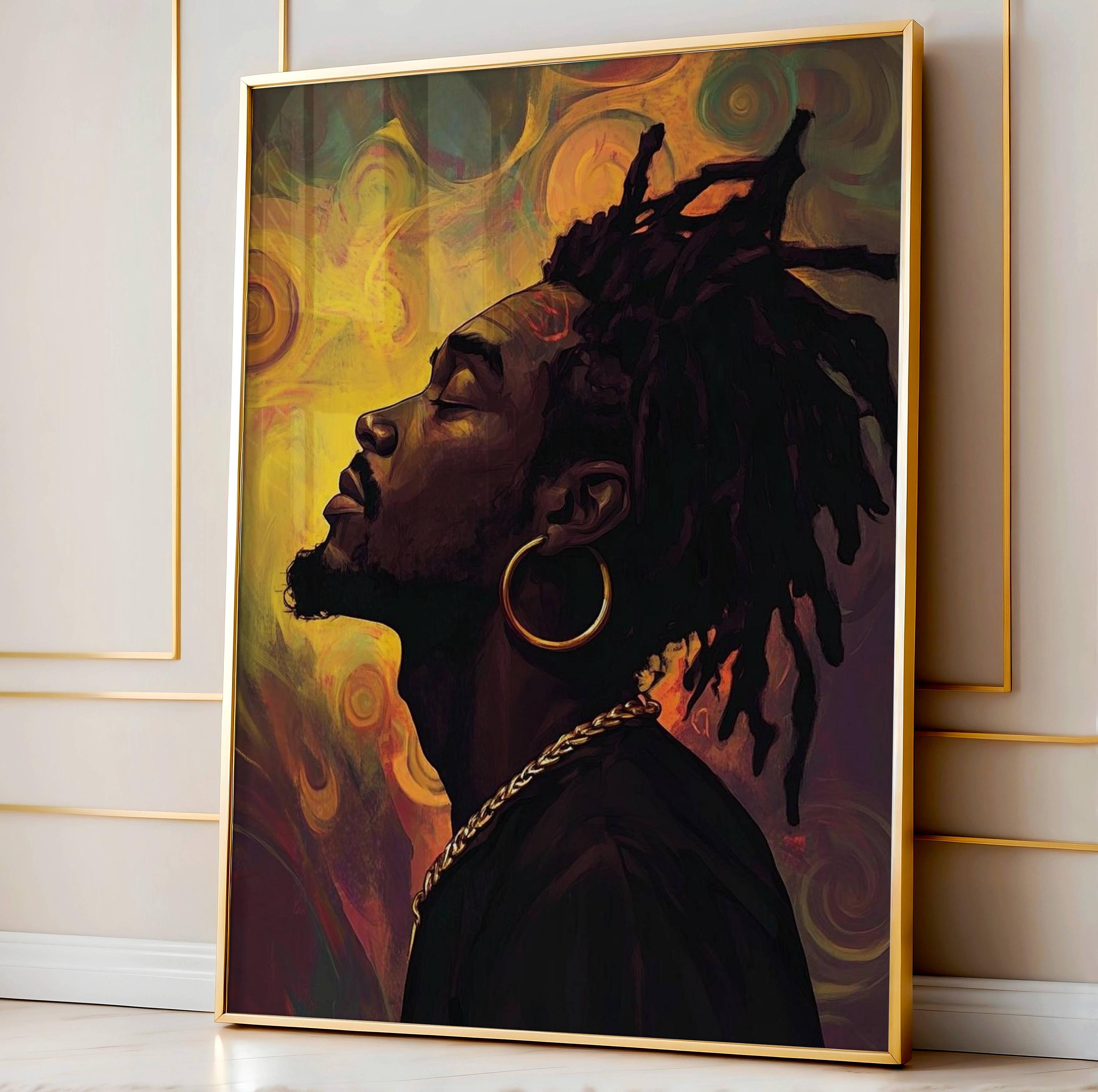 Black Man Dreadlocks Art, Afro Wall Decor, Black Male Portrait