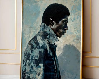 Stylish Black Man Print Afro Wall Art Modern Abstract Digital Portrait for Office or Living Room Afrocentric Bold Fashion Art