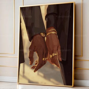 Zwart stel hand in hand muurkunst, Afro-Amerikaanse liefde print, romantische handen close-up, zwarte liefde digitale kunst downloaden