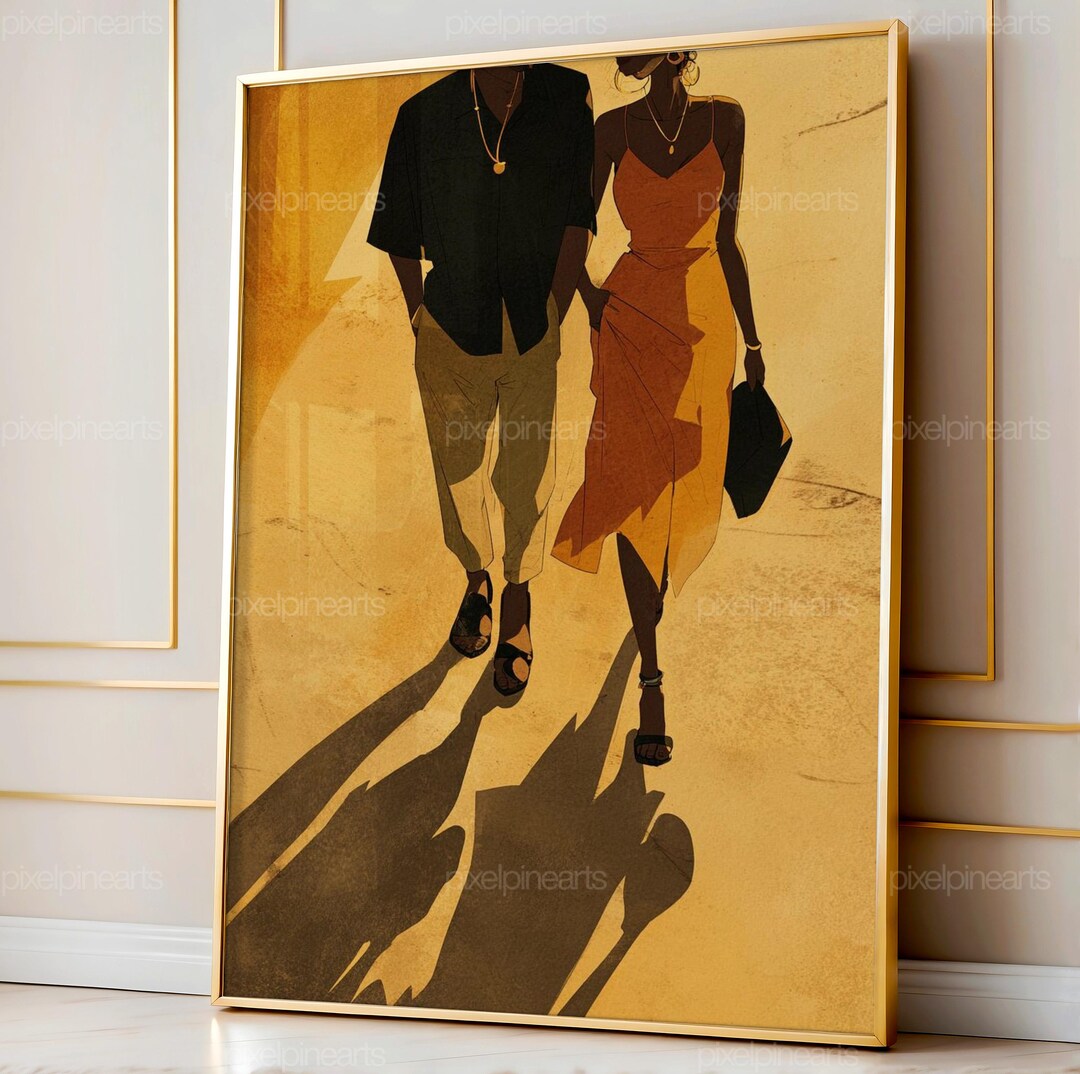 Black Couple Walking Together Art | Romantic Shadow Illustration ...