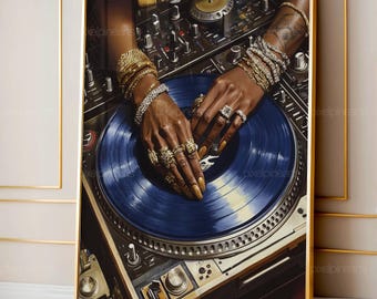 Arte de mujer negra, arte mural de mujer negra, arte mural de moda, arte mural de chica negra, moda, amante de la música, arte de chica negra, arte Y2K, DJ, imprimible