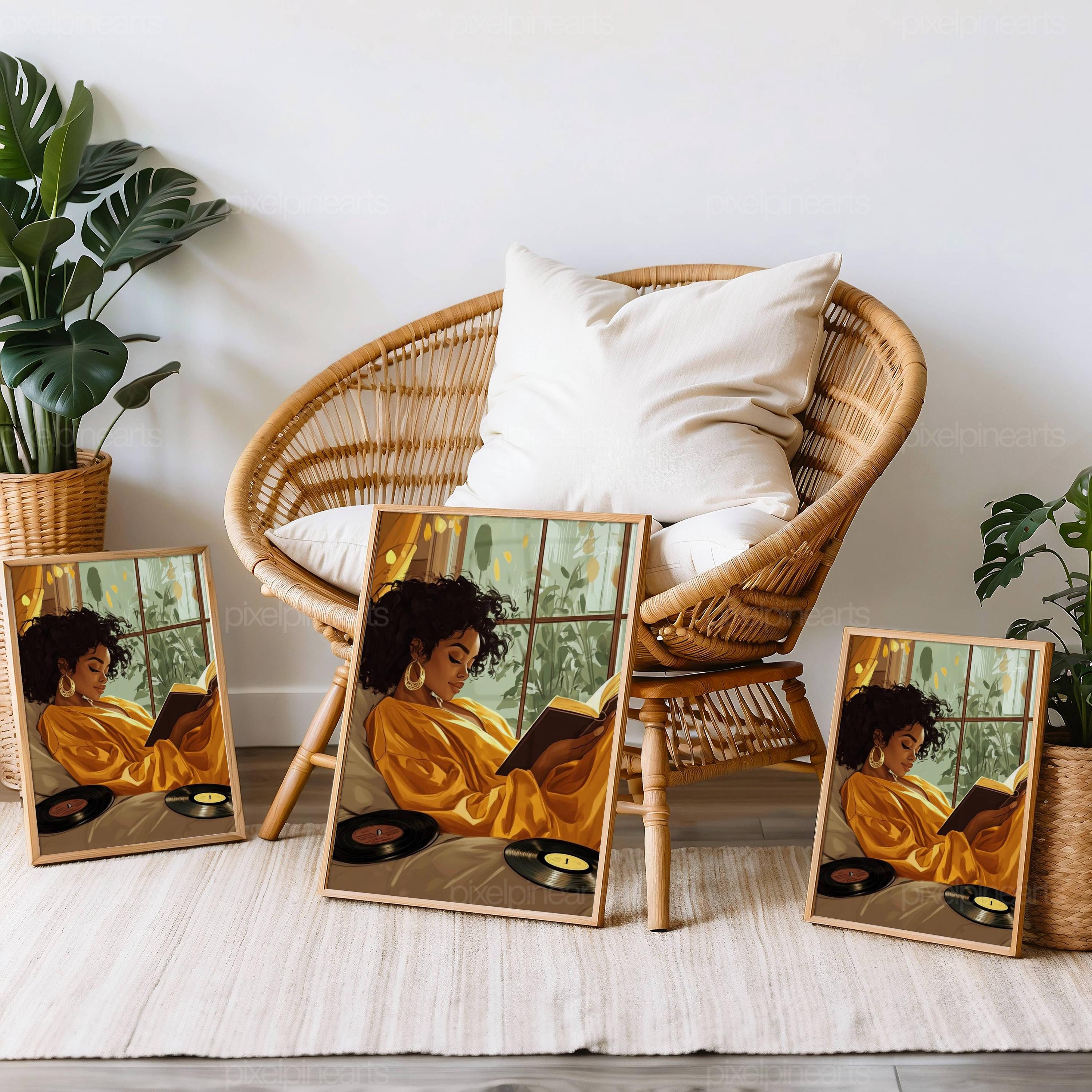 Black Girl Bedroom Digital Art, Afro Girl Reading Poster, Vinyl and ...