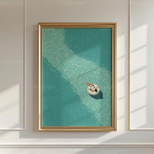 Man Floating in Pool Art Print, Minimalist Summer Wall Art, Beach House ...