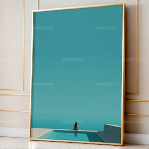 Infinity Pool Horizon Art, Minimal Luxury Vacation Wall Decor, Modern Coastal Escape Illustration, Resort View Digital Download