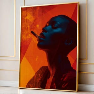 Editorial Afro Abstract Portrait | Geometric Smoke Art | Bold Red and Orange Afrocentric Wall Print