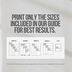 Puede incluir: Un gr&aacute;fico blanco con texto que dice: "IMPRIMA S&Oacute;LO LOS TAMA&Ntilde;OS INCLUIDOS EN NUESTRA GU&Iacute;A PARA OBTENER LOS MEJORES RESULTADOS". Incluye proporciones y dimensiones en cm, como 16x61cm, 38x51cm, 30x40cm y 23x30cm.