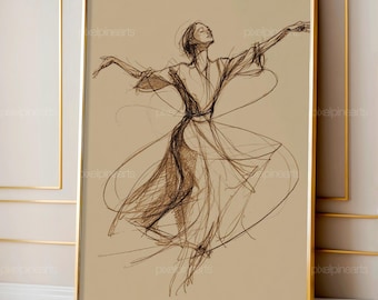 Dancing Black Woman Sketch, Joyful Feminine Drawing, Freedom Inspired Wall Art, Minimal Movement Illustration Print