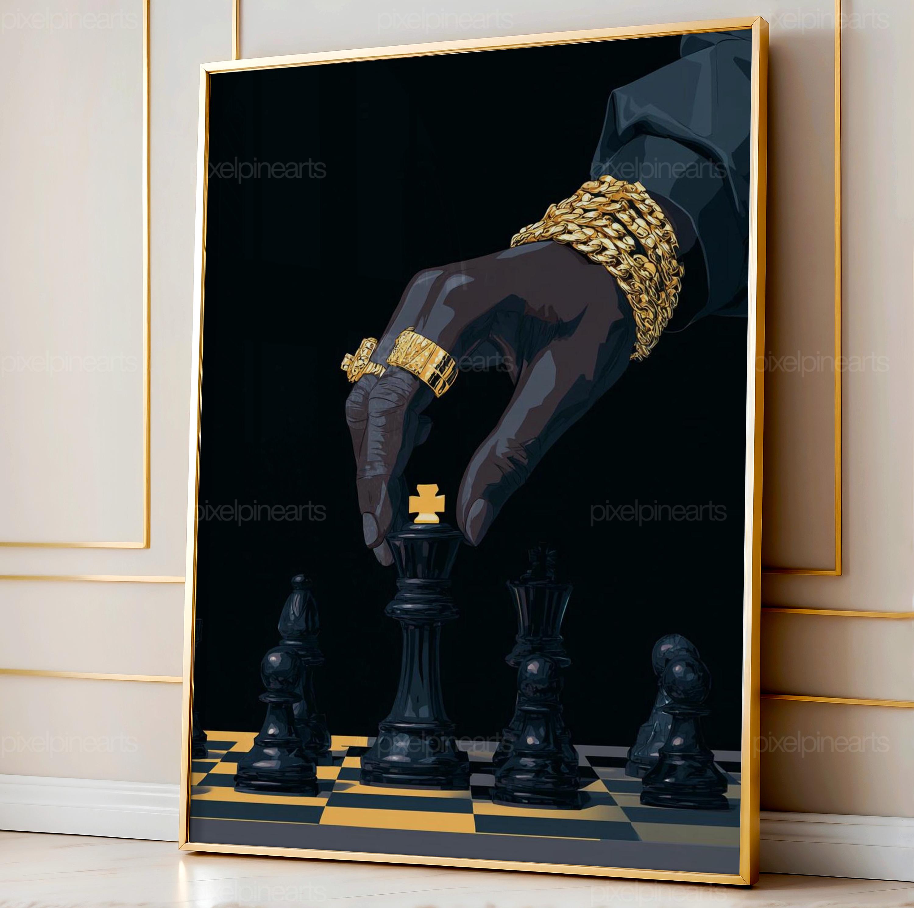 Black Rook Chess Flat Illustration, Black Hand With Gold Jewelry Print ...