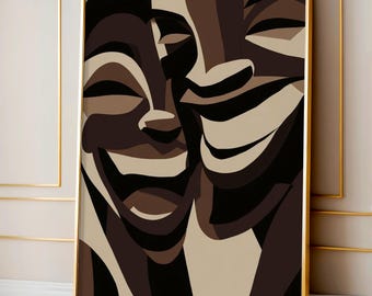 Black Couple Laughing Art, Black Love Abstract Wall Print, African American Romantic Artwork, Modern Black Love Illustration