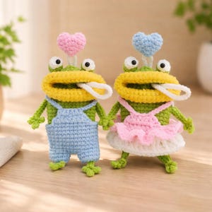 Crochet Frog Couple Car Key Cover Pattern | Key holder| Overalls & Pinafore (PDF Download)