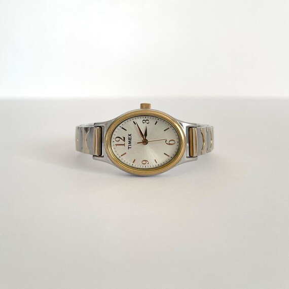 Vintage 2005 Two Tone Oval Face Cavatina Timex Women’s Watch with Stretch Band | Classic Watch | Birth Year Watch | Working Watch View 3