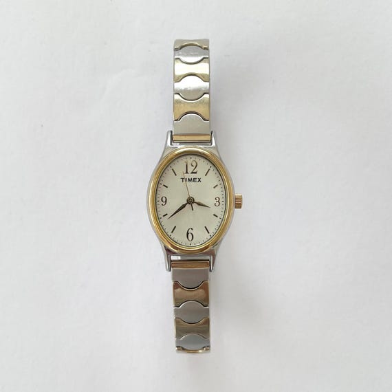 Vintage 2005 Two Tone Oval Face Cavatina Timex Women’s Watch with Stretch Band | Classic Watch | Birth Year Watch | Working Watch View 2