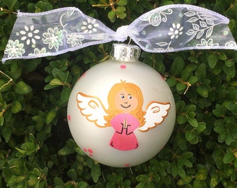 Angel Ornament for Baptism or First Communion - Personalized Christmas Ornament - Hand Painted Angel for Girl - Memorial Ornament