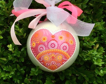 Pink Heart Ornament, Personalized Ornament - Hand Painted Christmas Bauble, Gift for Couple, New Baby Gift, LGBT, LGBTQ, LBGT Gift