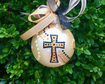 Cross Ornament Personalized,  Baptism Ornament, First Communion or Memorial - Hand Painted Bauble