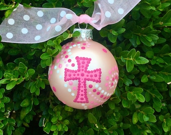 Cross Ornament Personalized,  Baptism Ornament, First Communion or Memorial - Hand Painted - for Boy or Girl, Christening Gift, Christmas