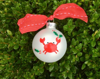 Red Crab Ornament - Personalized Ornament for Birthday or Christmas - Hand Painted - Glass Beach Vacation Ornament, Maryland Crab