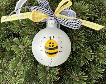 Bumble Bee Ornament - Personalized Handpainted Glass Christmas Bauble - Bumble Bee Baby Shower, Baby Nursery, Bumble Bee Party Momento