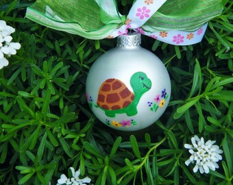 Turtle Ornament Personalized - Hand Painted Christmas Ornament - Nursery Decor, Pre School Teacher Gift, Woodland Animal Decor, Turtle Party