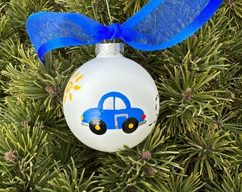 VW Beetle Christmas Ornament - Hand Painted Personalized Ornament, Blue Car, First Car, New Driver, Graduation, Going to College, Car Lover