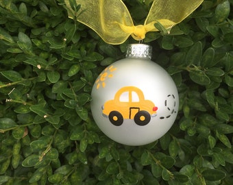 Yellow VW Beetle Personalized Christmas Ornament - Hand Painted Car Ornament, First Car, New Driver, Graduation, Going to College