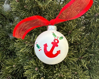 Boat Anchor Ornament - Personalized Christmas Ornament - Hand Painted Vacation Travel Ornament, Nautical Decor