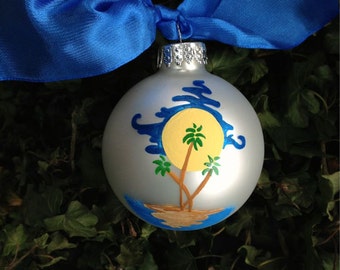 Beach Ornament, Vacation Souvenir, Personalized Christmas Ornament, Coastal Home Decor, Beach Sunset, Palm Trees, Destination Wedding