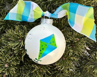 Kite Ornament - Go Fly a Kite Personalized Christmas Ornament - Hand Painted Christmas Bauble - Glass Ornament, Sorority Ornament